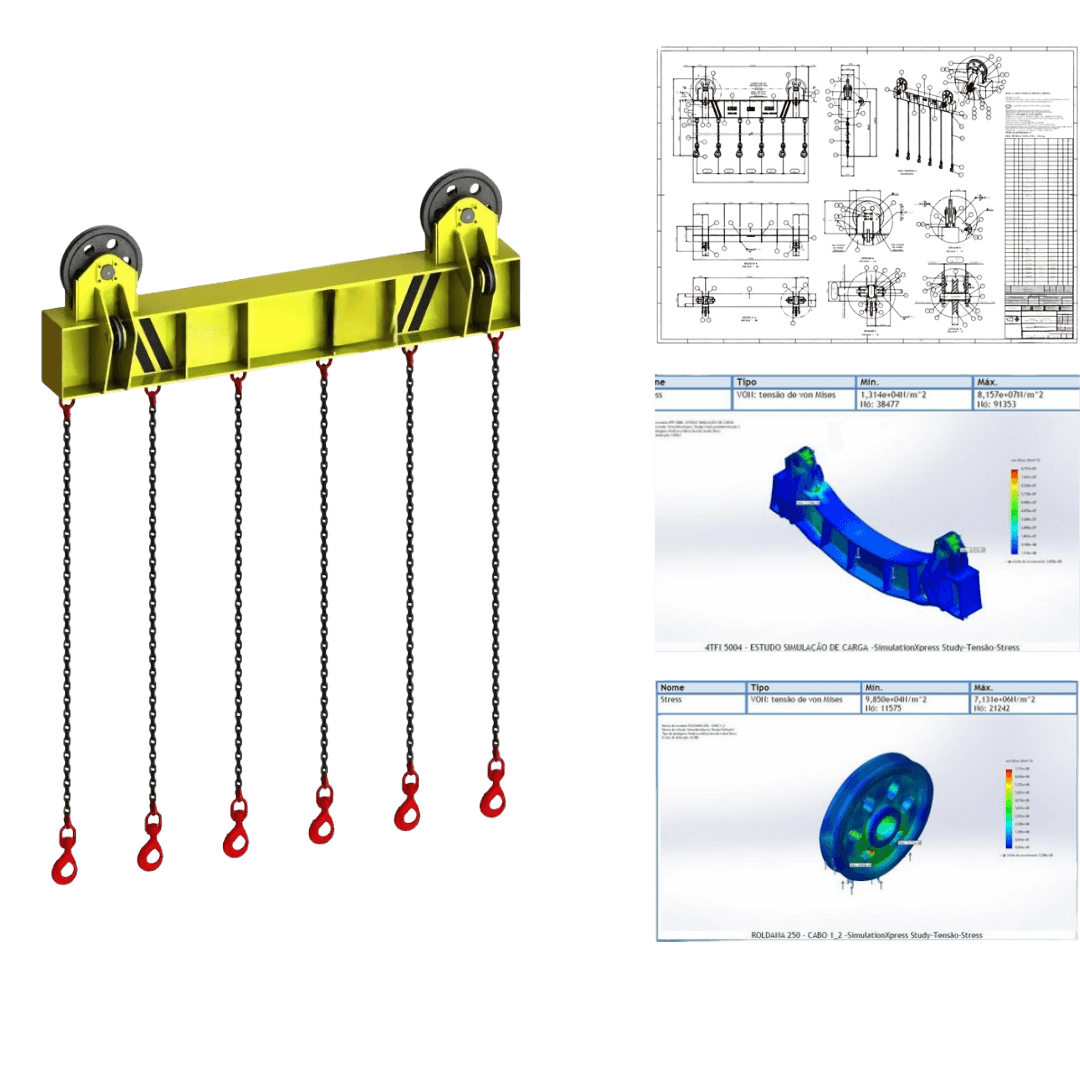 Projeto estrutural
com capacidade de 45t
e validação por simulação
de carga FEA