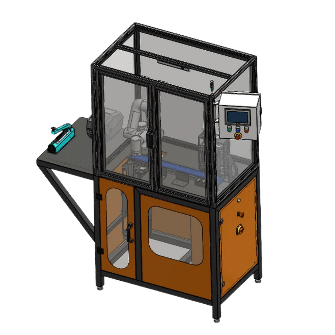 Célula industrial
com robô integrado
e painel de controle
desenvolvido em 3D